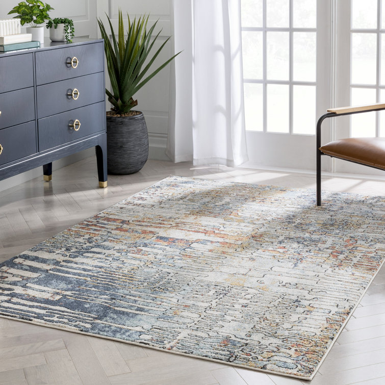 Well Woven Envie Abstract Ivory/Blue/Rust Area Rug Wayfair